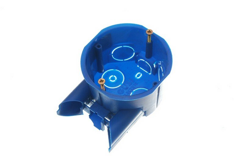 Монтажная коробка по гипсокартону на 1 пост  Dуст  68 мм  глубина 40 мм  с кабель каналом  синяя  Gusi Electric