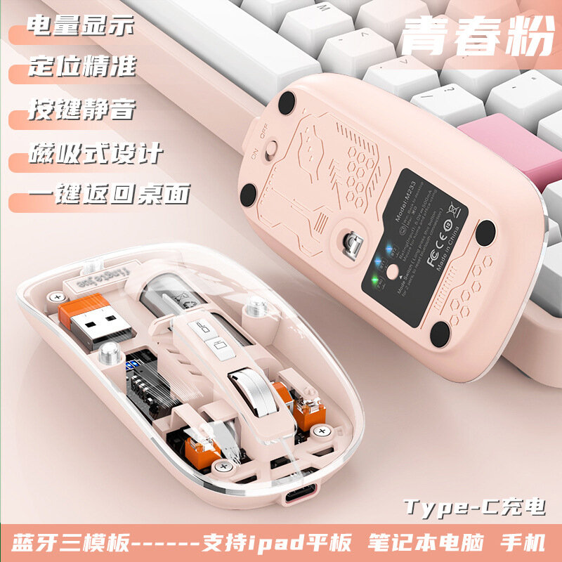 Беспроводная мышь Yingtejue, молодежная розовая, трехрежимная (2.4G/Bluetooth/USB), портативная для ноутбука и офиса