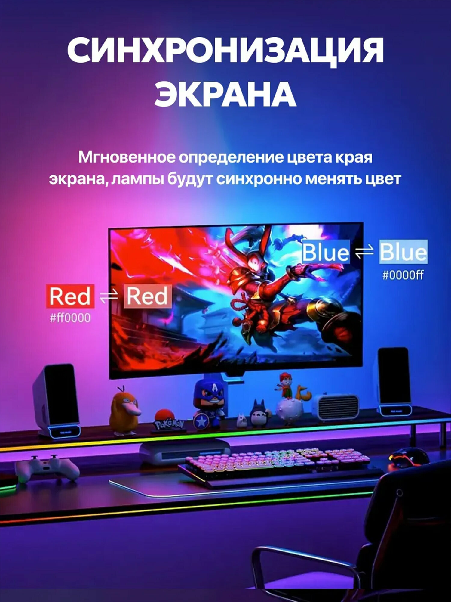 Светодиодная умная лента Skydimo AmbiLight (3 полосы) для монитора 27" — адаптивная RGB подсветка с управлением через ПО — фото 1