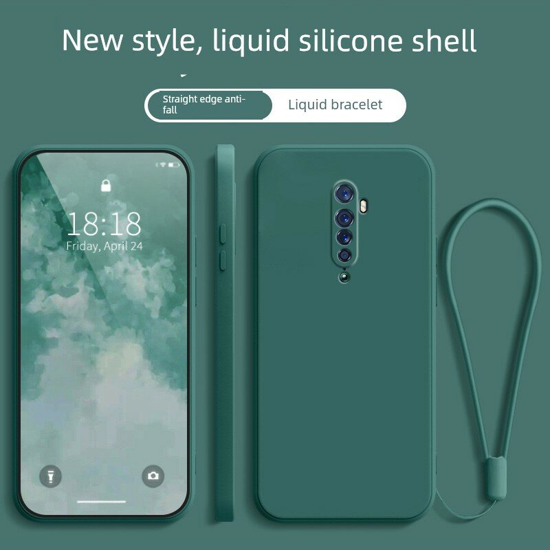 OPPO Reno2 Темно-зеленый Анти-царапина полная защита жидкий силиконовый чехол с совпадающим шнуром и защитой экрана
