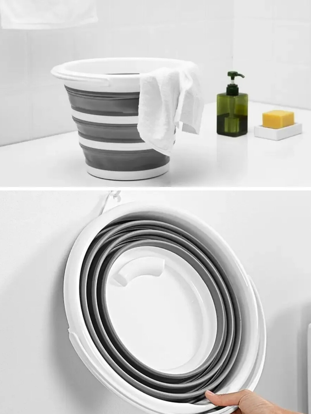 Хозяйственное ведро, складное, с ручкой, силикон, пластик, 5/10/15л