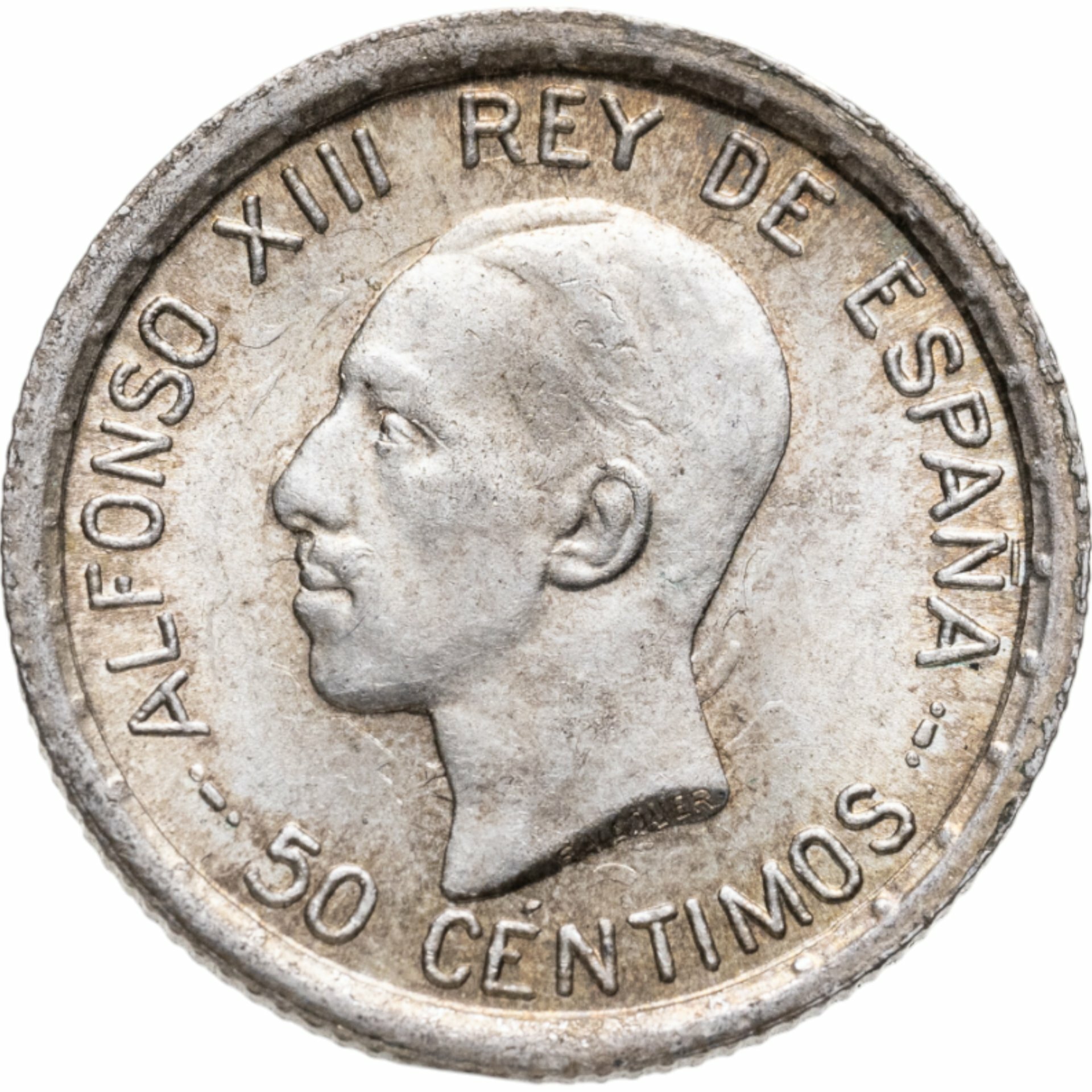 Испания 50 сентимо centimos 1926, Серебро 835, в сохранности UNC