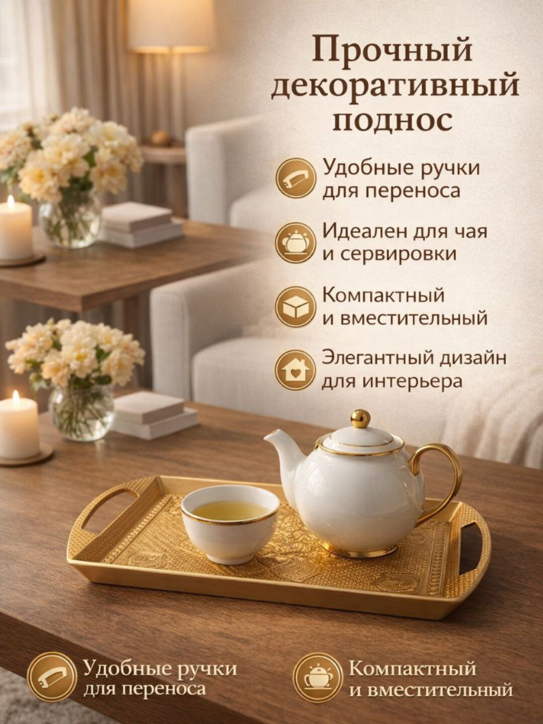 Поднос для горячих напитков с декоративным узором