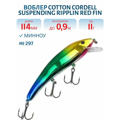 Воблер COTTON CORDELL Suspending Ripplin Red Fin CS85, цвет 297