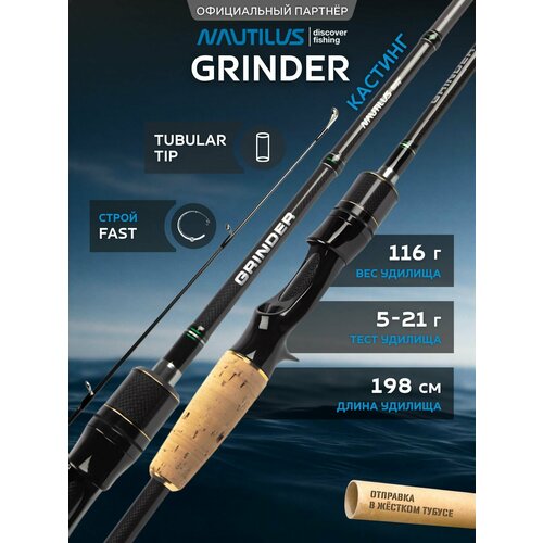 Удилище спиннинговое Nautilus Grinder 198см 5-21гр / кастинговое / для ловли твичинговой проводкой / воблеров-минноу