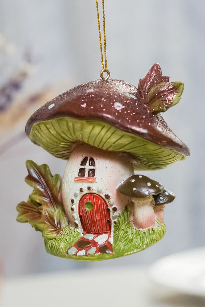 Ёлочная игрушка грибок-теремок, серия сказочный ЛЕС И ЕГО обитатели, полистоун, коричневый, 8 см, Kurts Adler D4478-2