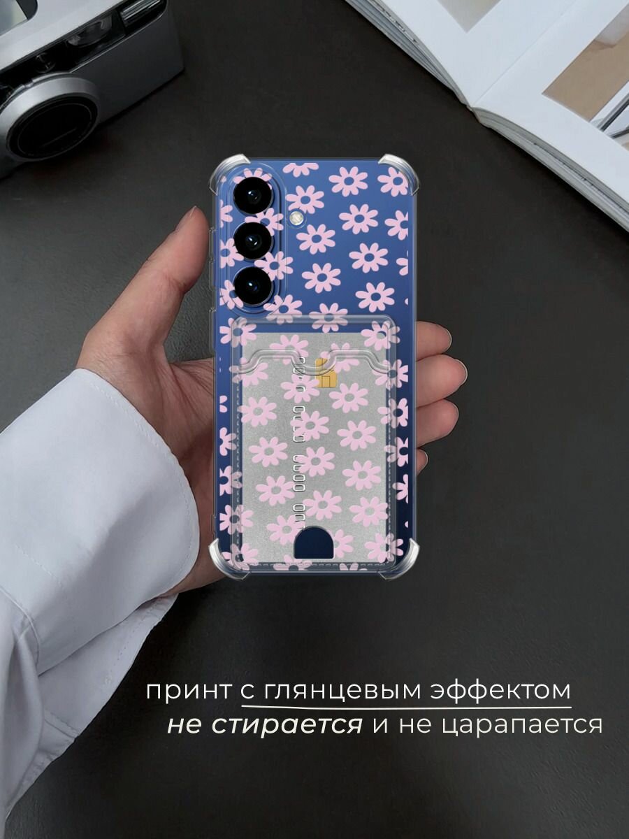 Чехол на Samsung S26 (Самсунг S26) с картой и принтом Розовый цветочный узор — фото 1