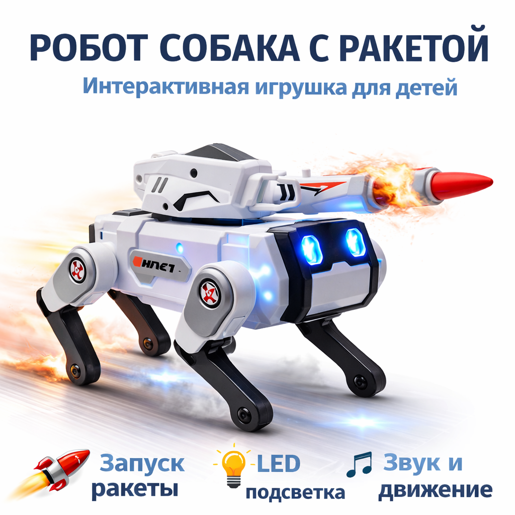 Интерактивная робот-собака AI Machine Dog с ракетной установкой, LED-подсветкой и движением