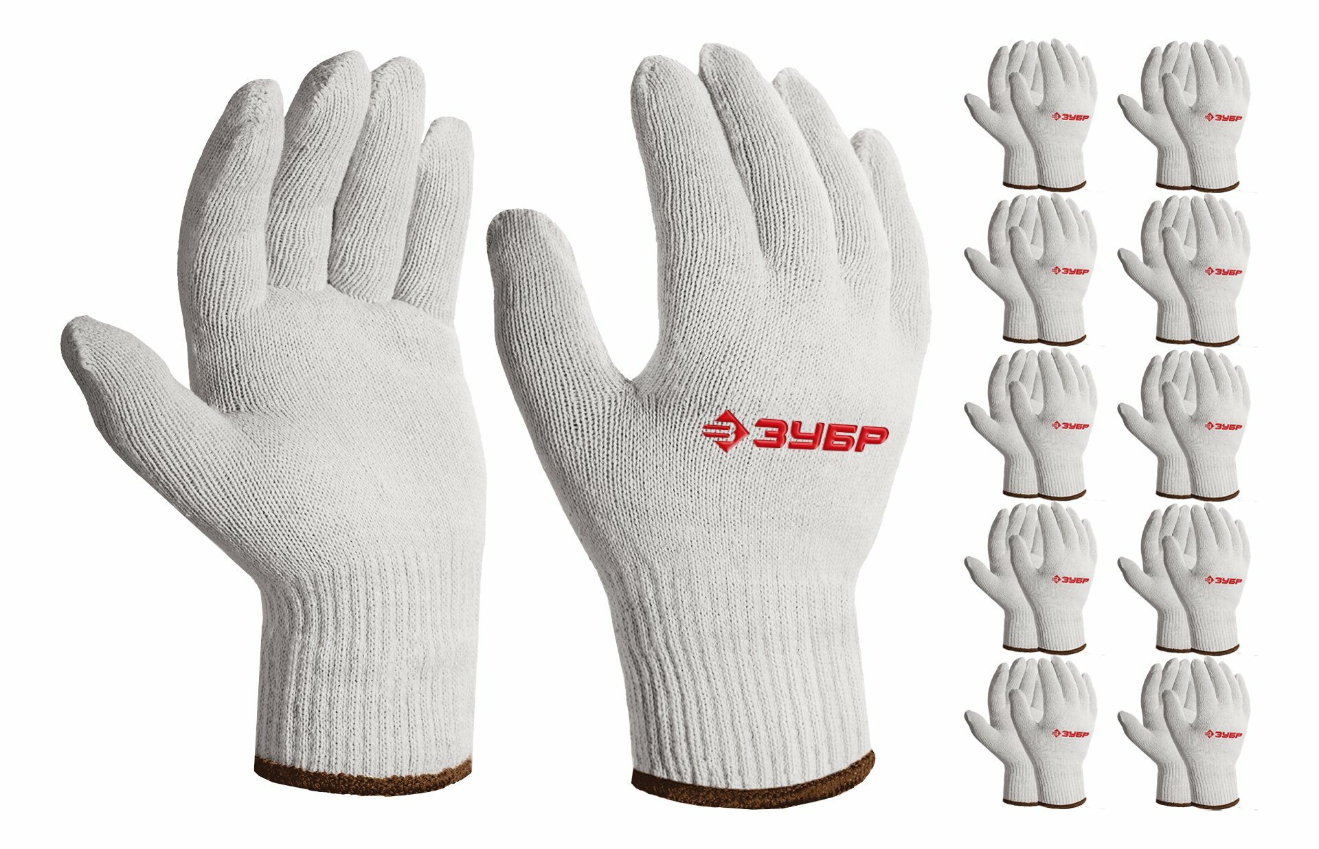 ЗУБР оптима, L-XL, х/б перчатки без покрытия, 10 класс, 10 пар (11446-XL10)