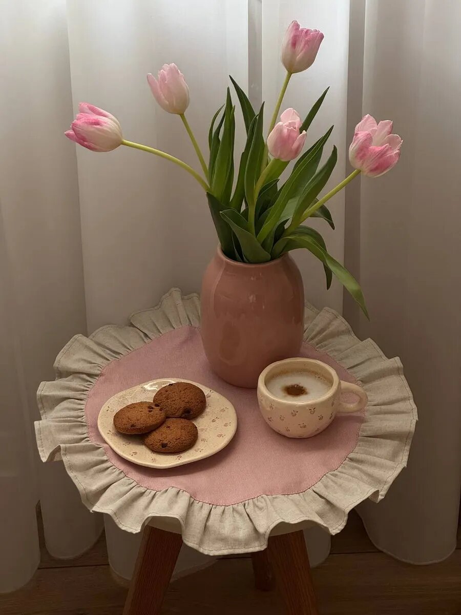 Салфетки сервировочные с рюшей, светло-розовые 2 шт