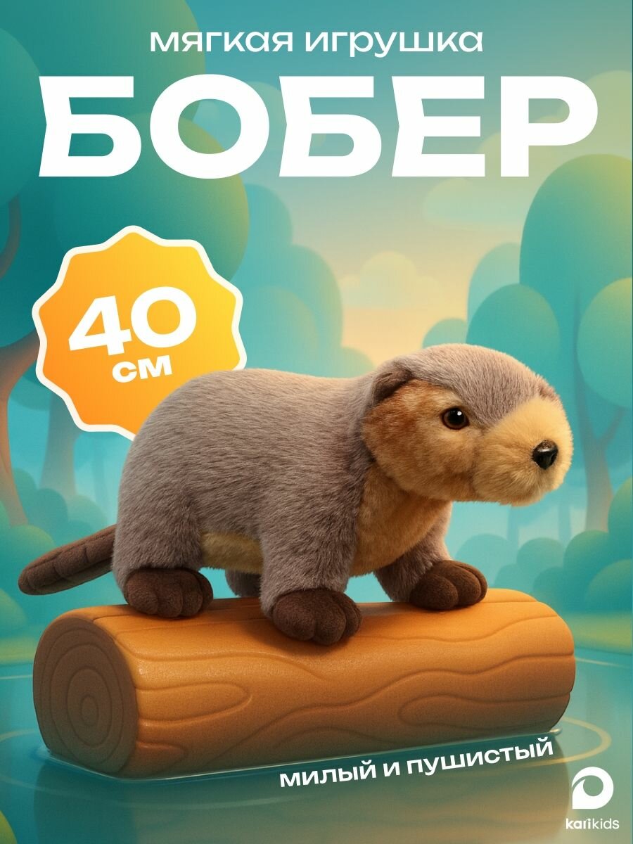 Мягкая игрушка для детей мягконабивная Бобер 40 см, цвет серый, коричневый