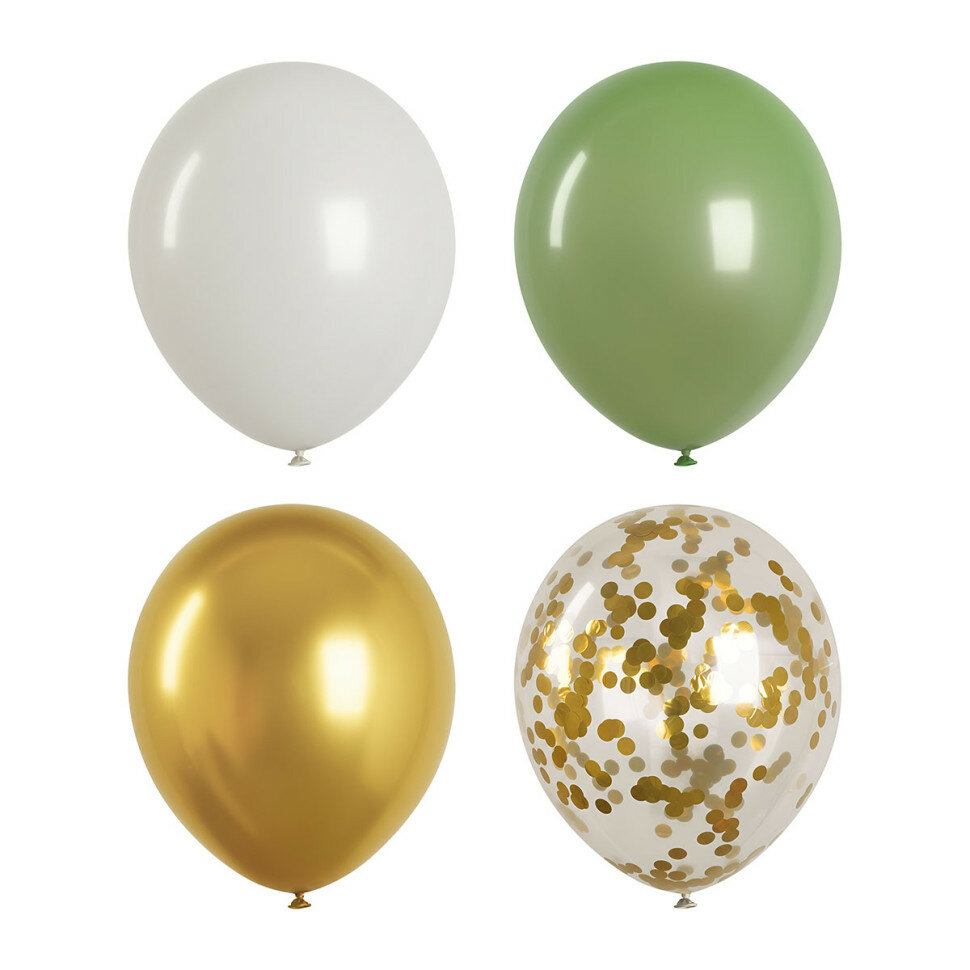 Воздушные шары, 40шт, М12/30см, MESHU, "Green", 4 цвета ассорти, 383902
