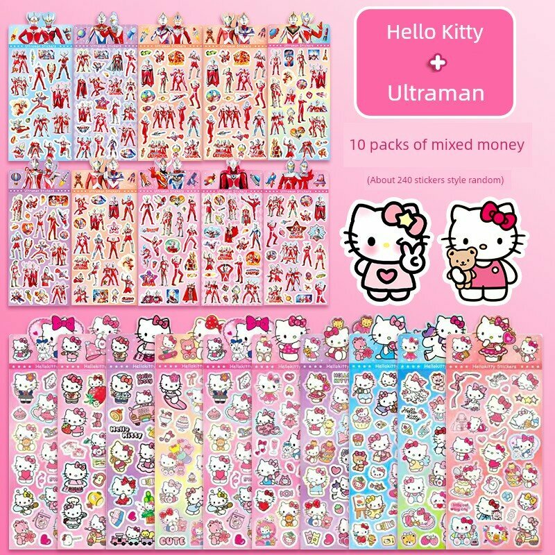 Набор наклеек Hello Kitty и Ultraman, 10 упаковок, примерно 240 листов для украшения телефонов и блокнотов