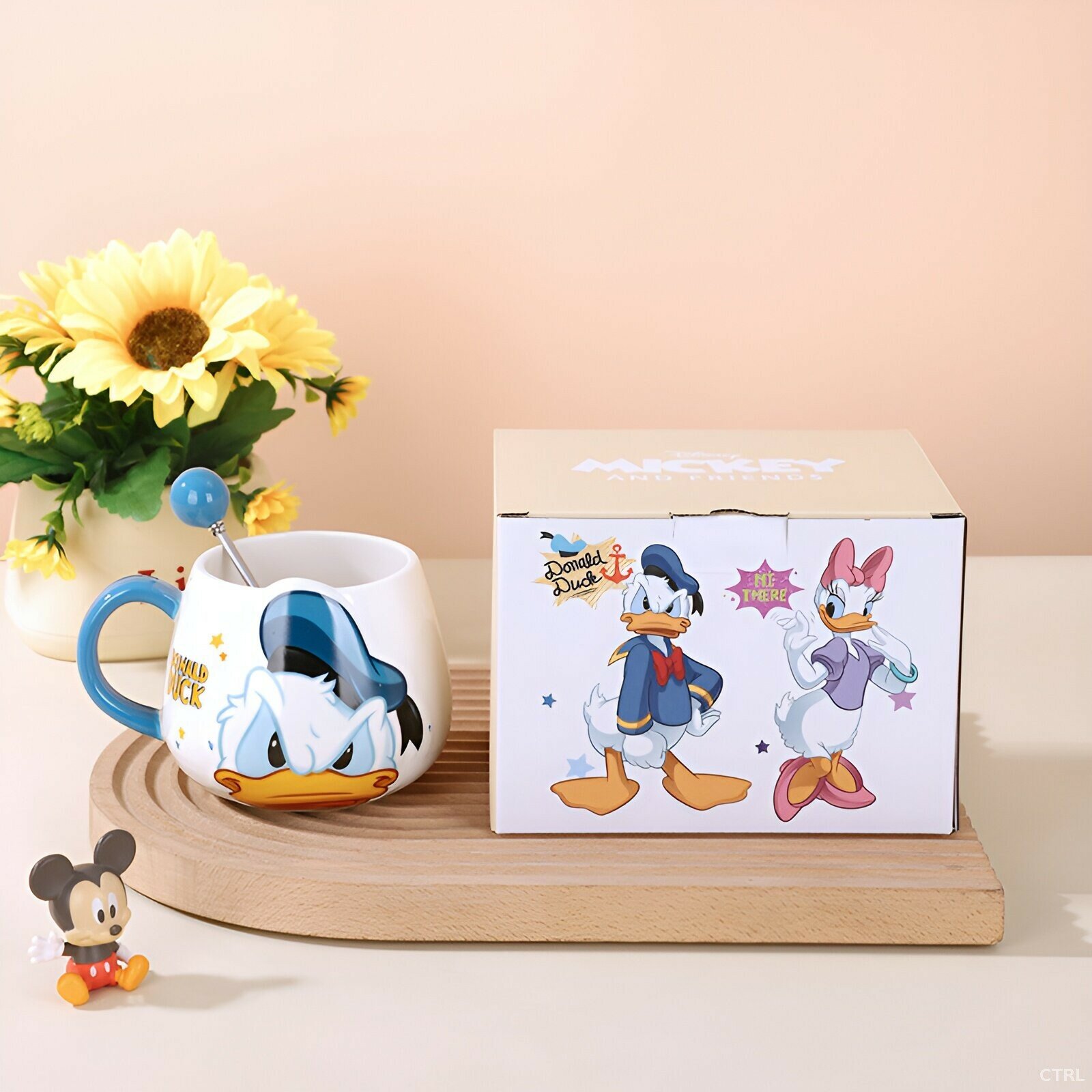Кружка Disney "Дональд Дак", 450мл, с ложкой, бело-голубая, нержавеющая сталь
