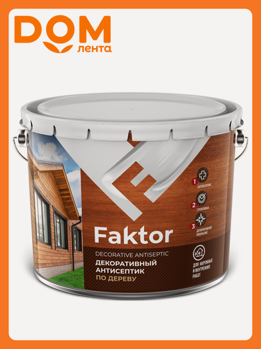 Изображение товара Антисептик FAKTOR для защиты и тонирования древесины 3в1 бесцветный 7,6 кг