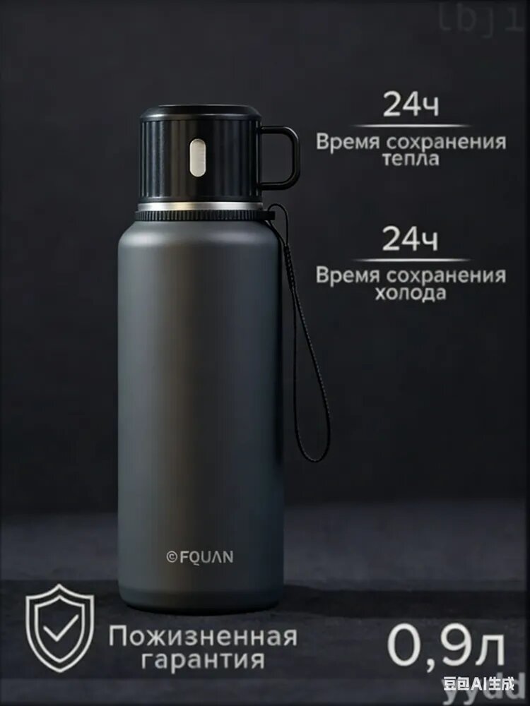 Термос С ситечком, Ударопрочный корпус, Крышка-чашка, 0.9 л