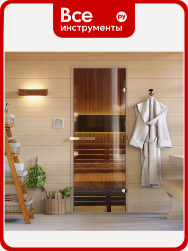 Изображение товара Дверь для бани DoorWood Бронза из ольхи с стеклянным полотном, правая открывающаяся, бронзовое покрытие