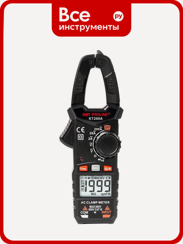 Изображение товара Токовые цифровые клещи КВТ KT 200A PROLINE 79129 измерение переменного тока и напряжения, индикация разряда батареи