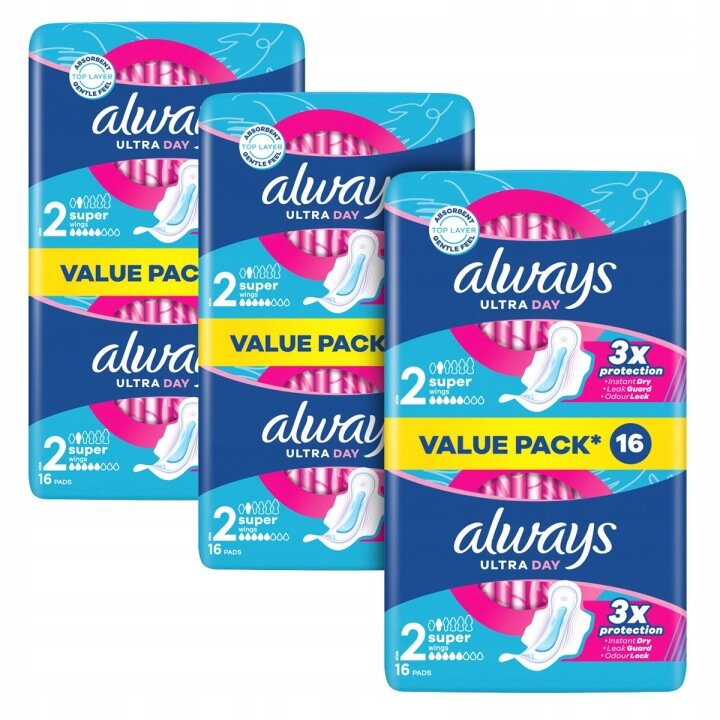 Набор гигиенических прокладок Always Ultra Day Super Set - с крылышками, размер 2, 3 x 16 шт.