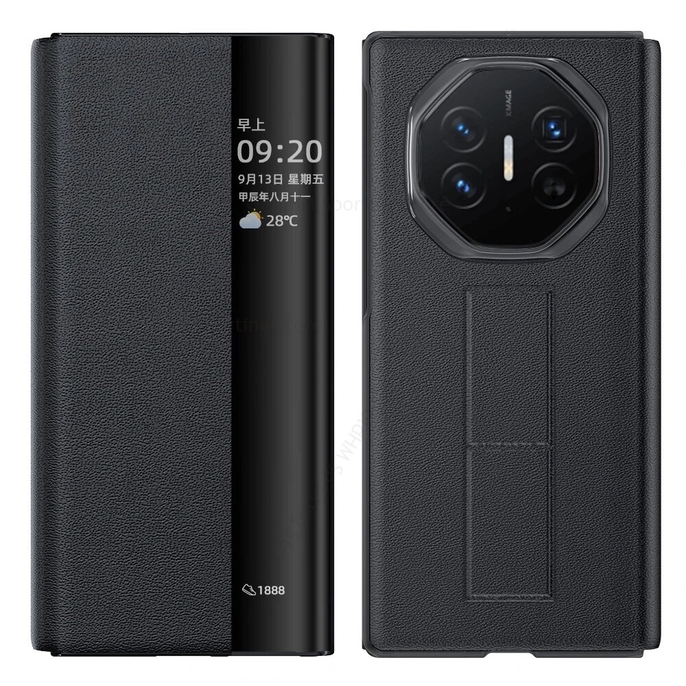 Кожаный чехол-подставка для телефона Huawei Mate XT Ultimate View Windows Черный, черный, Mate X3