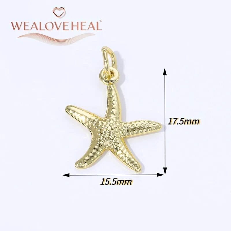 WEALOVEHEAL Подвеска морская звезда, 14K позолота, 17.5x15.5 мм, 10 шт