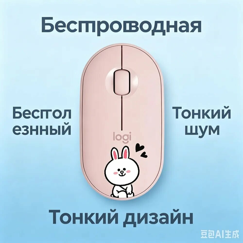Мышь беспроводная Logitech Pebble Бурый медведь/Кролик Конни, розовый