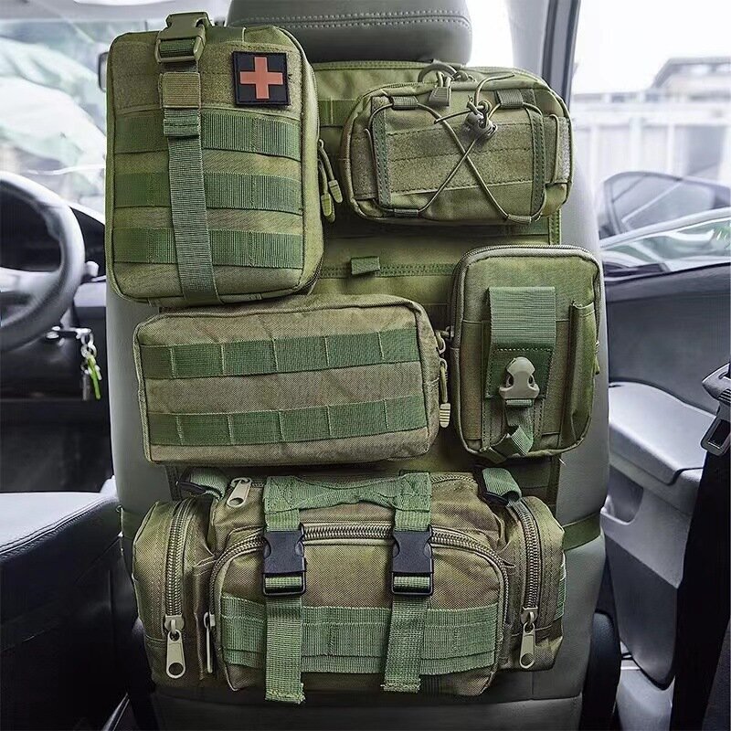 Тактическая сумка для спинки сиденья автомобиля с системой MOLLE оливково-зеленого цвета прочная ткань для защиты
