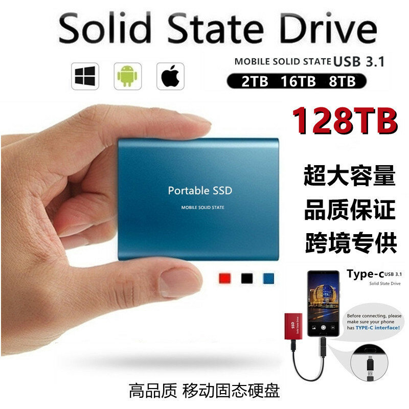 Портативный SSD-накопитель для ноутбуков и компьютеров, синий, 10 ТБ памяти, быстрая обработка данных