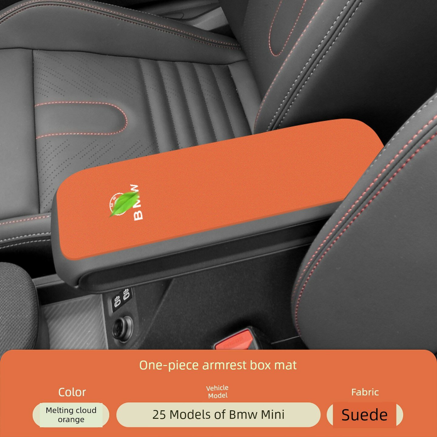 Коврик для центральной консоли BMW Mini 2025-2026, сукно, Облако оранжевый, с логотипом для Mini Cooper