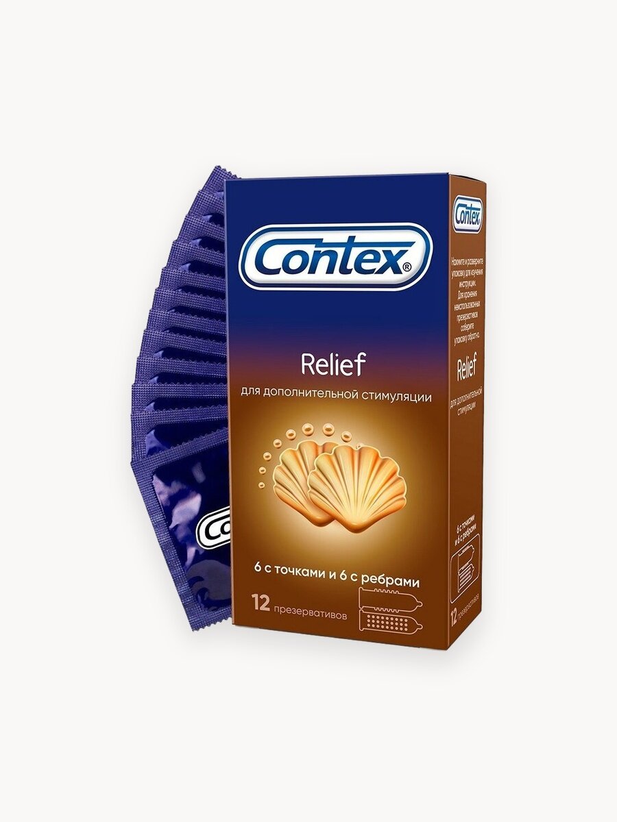 Презервативы Contex Relief, 6 с ребрами и 6 с точками, 12 шт.