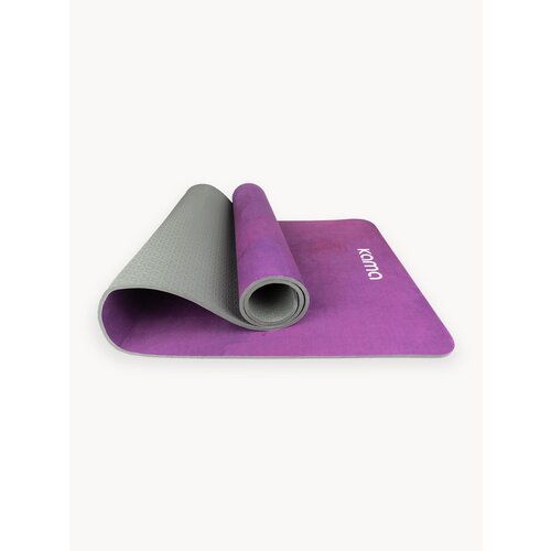 Коврик для йоги и фитнеса Kama, 6 мм, нескользящий, TPE, микрофибра, фиолетовый