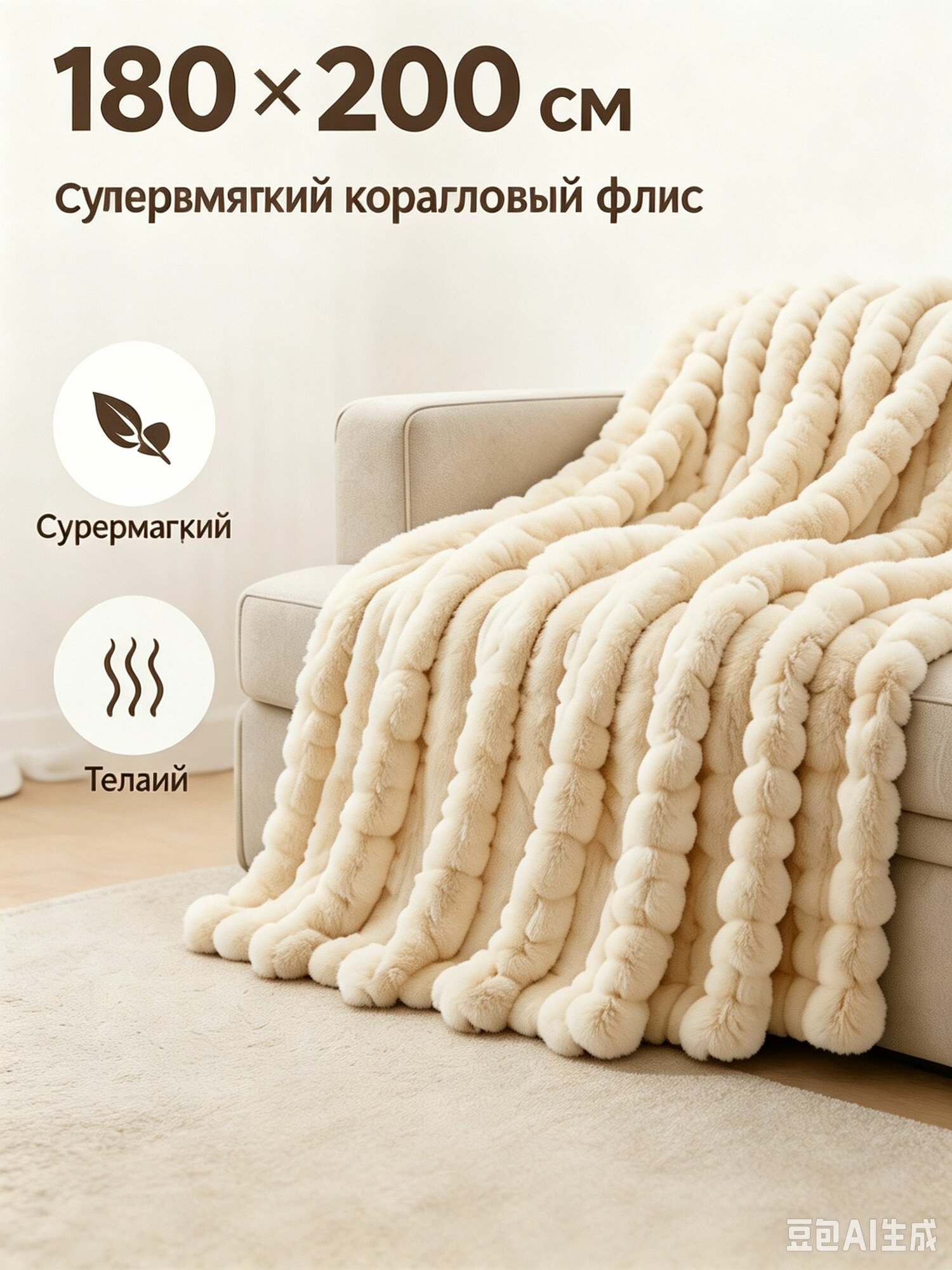 Детский двусторонний плед из кораллового флиса и велюра 180x200 см, гипоаллергенный, мягкий и тёплый