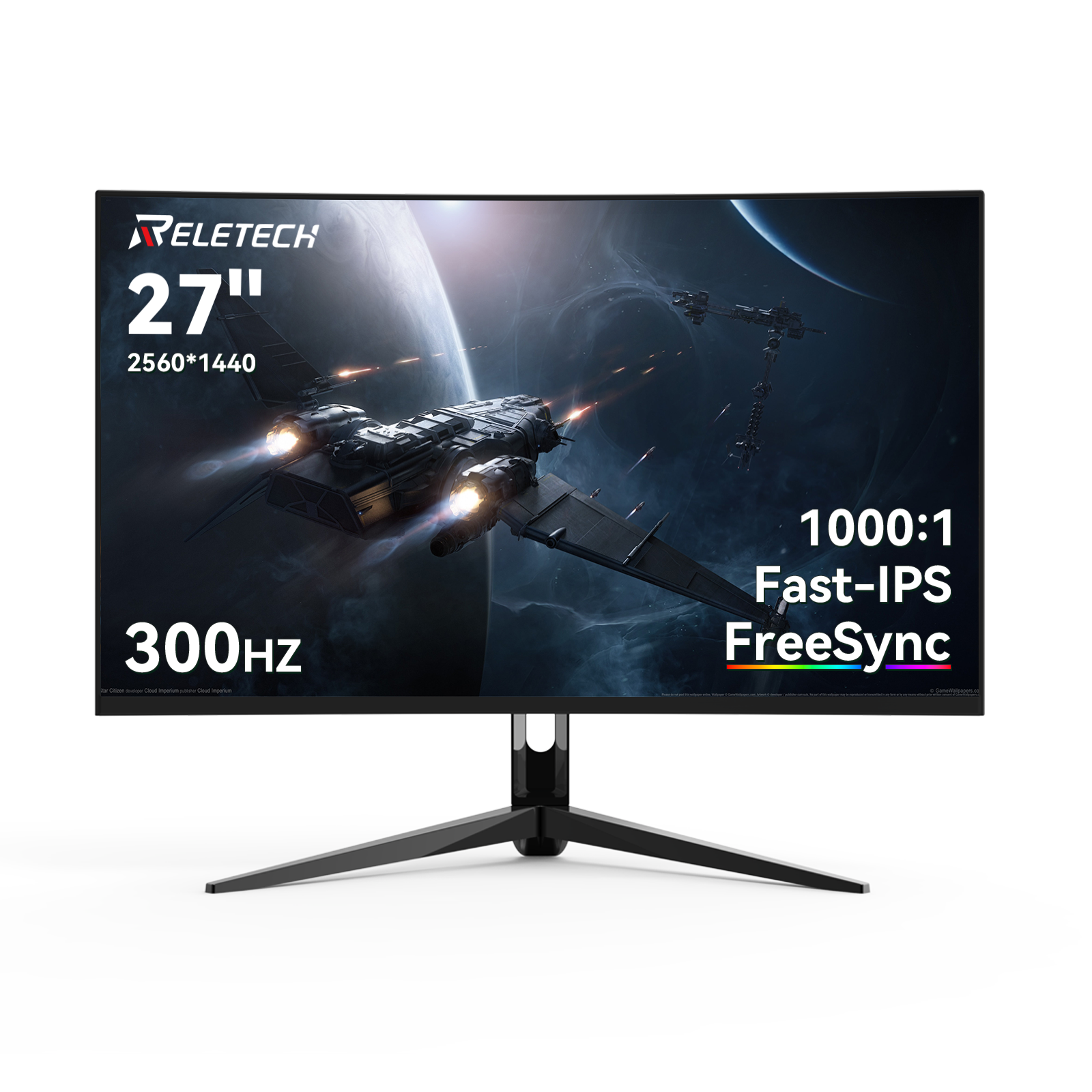 Монитор игровой Reletech 27 " 300 Гц, 2K 2560X1440, Fast-IPS, 1ms, HDMI+DP, FreeSync/G-Sync, для компьютера, G27X Ultra