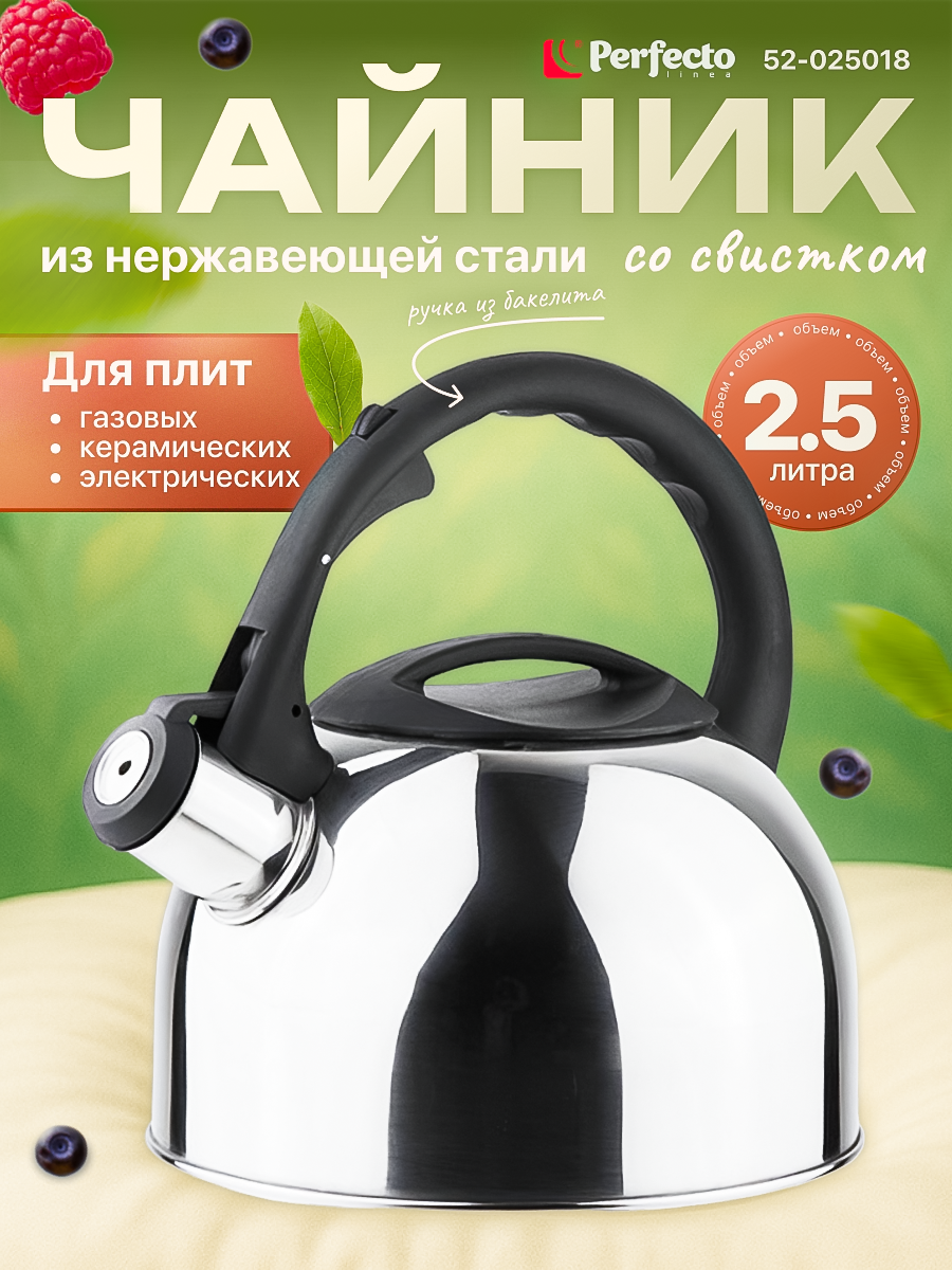 Чайник со свистком PERFECTO LINEA Magnum 2,5 л из нержавеющей стали (52-025018)
