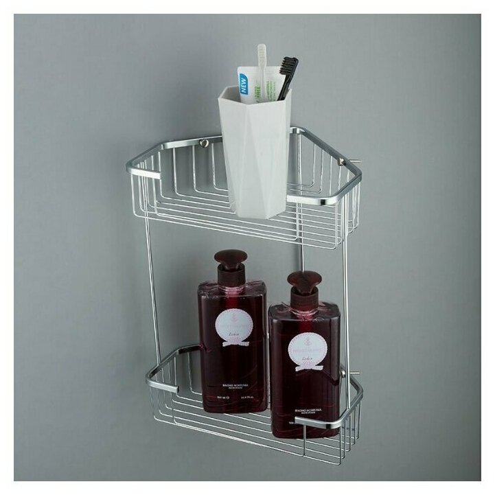 Полка для душа Frap F335-1 угловая нержавеющая сталь двухъярусная хром