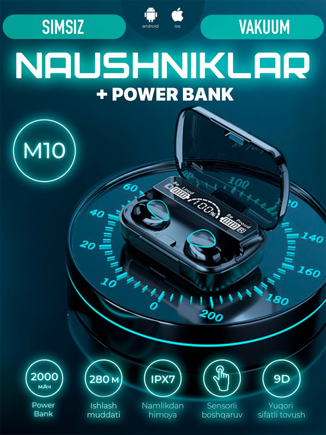 Беспроводные наушники M10 Power Bank 2000 мАч Беспроводные Bluetooth-наушники M10 с аккумулятором на 2000 мАч
