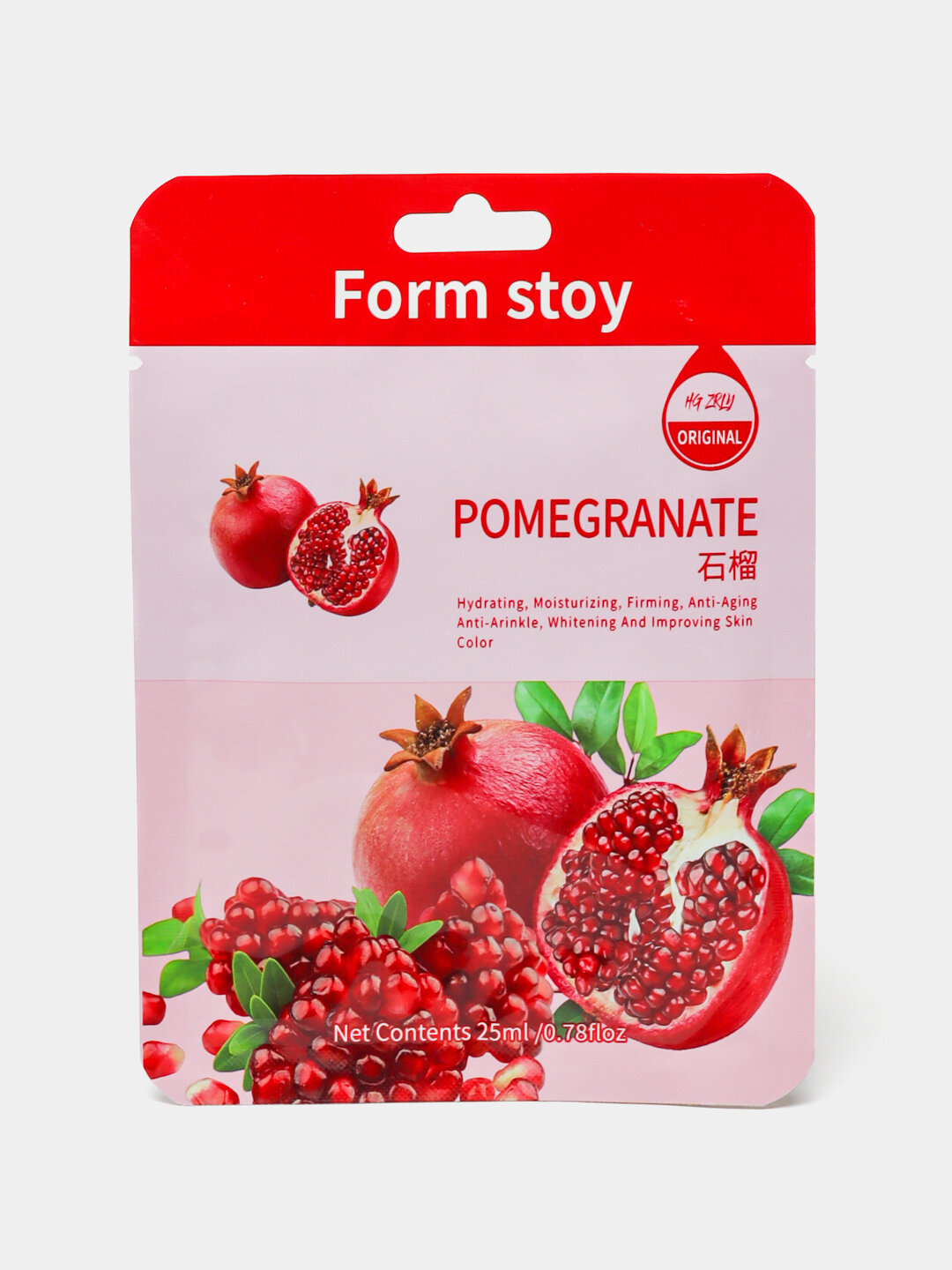 Тканевая маска Form Stoy, одноразовая, увлажняющая, восстанавливающая Pomegranate