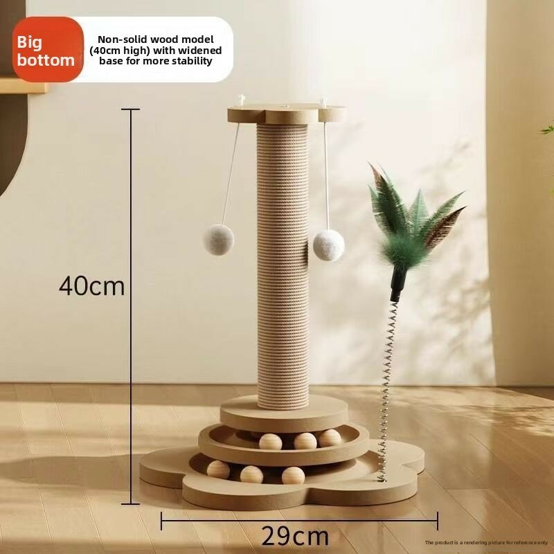 Игровая площадка для кошек деревянная с веревкой для царапанья и интерактивная игрушка для животных высота 40 см