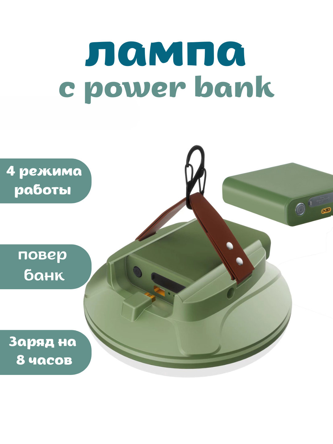 Лампа повербанк 2-в-1 аккумуляторная 100W / Фонарь с Power Bank 12000 мАч для кемпинга