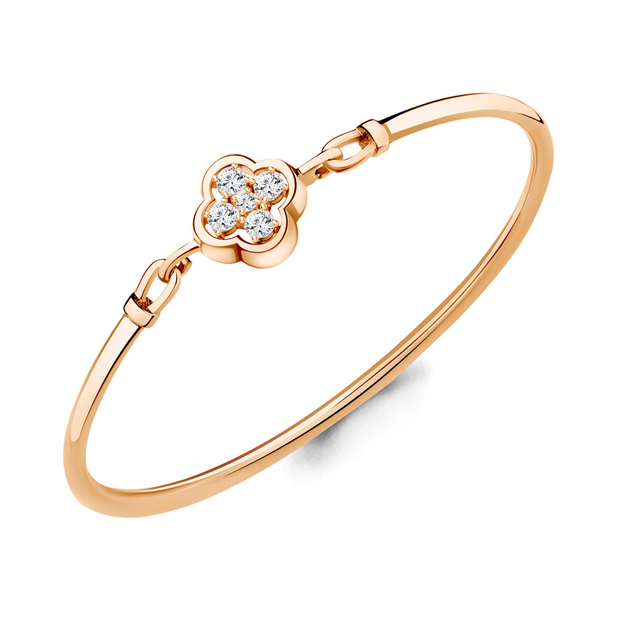 Жесткий браслет, серебро, 925 проба, золочение, фианит