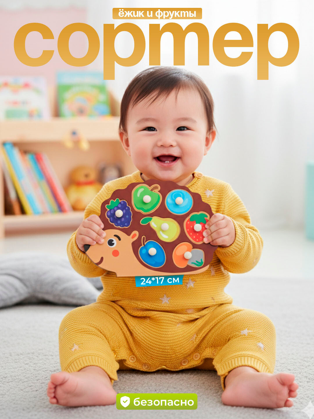 Развивающая игрушка в стиле Монтессори, рамка-вкладиш сортер тема "Ёжик"