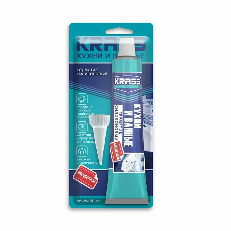 Герметик силиконовый KRASS для кухни и ванны  бесцветный 80мл