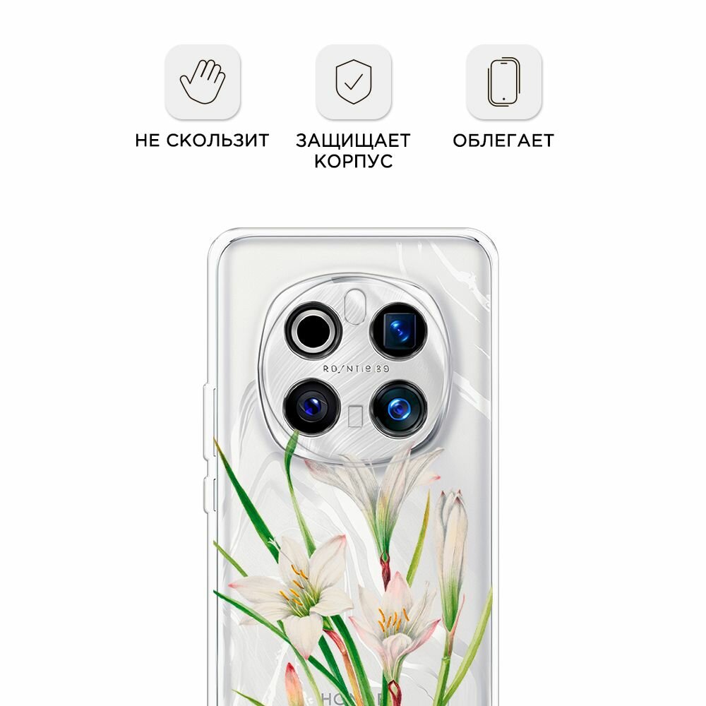 Чехол на Honor Magic 7 Pro / Хонор Мэджик 7 Про с принтом "White lily", прозрачный — фото 1
