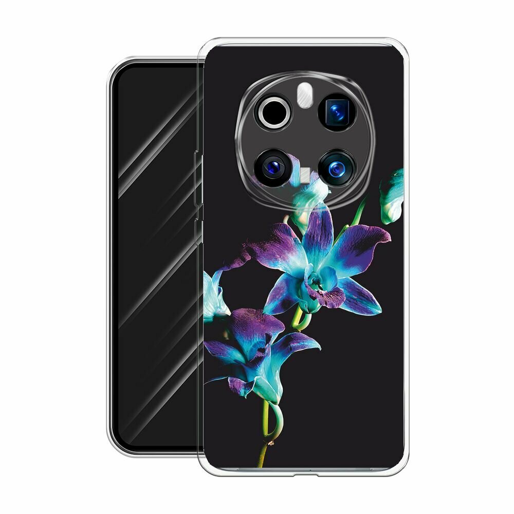 Чехол на Honor Magic 7 Pro / Хонор Мэджик 7 Про с принтом "Синий цветок на черном" — фото 1