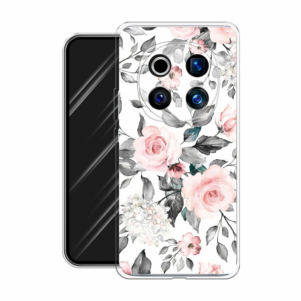 Чехол на Honor Magic 7 Pro / Хонор Мэджик 7 Про с принтом "Розы на белом" — фото 1