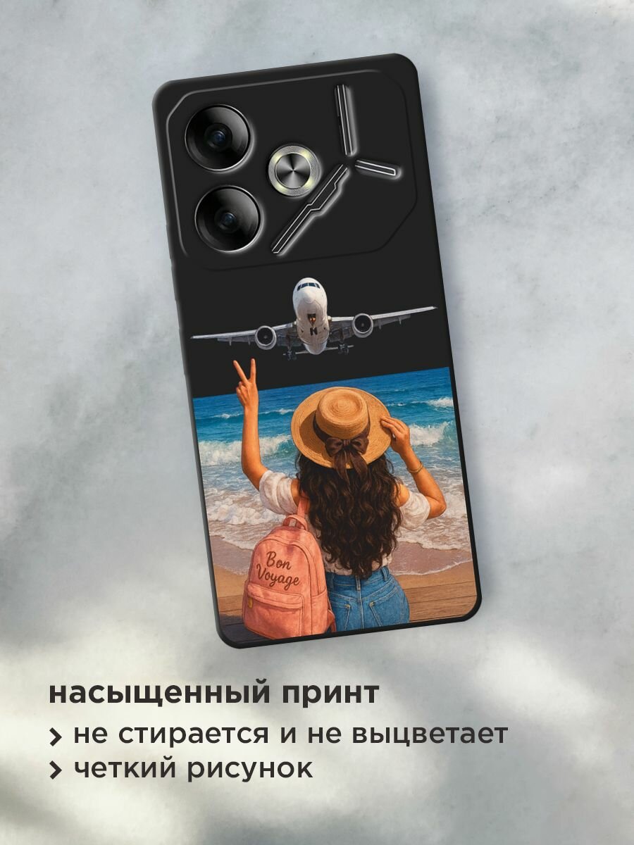 Черный матовый чехол на Tecno Pova 6 / Текно Пова 6 с принтом "Bon Voyage" — фото 1