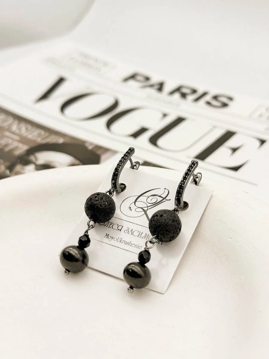 Серьги, вулканическая лава, агат