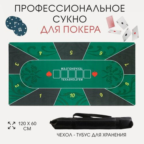 Изображение товара Сукно для покера, прорезиненное, 120 х 60 см, толщина 3 мм, зелёное