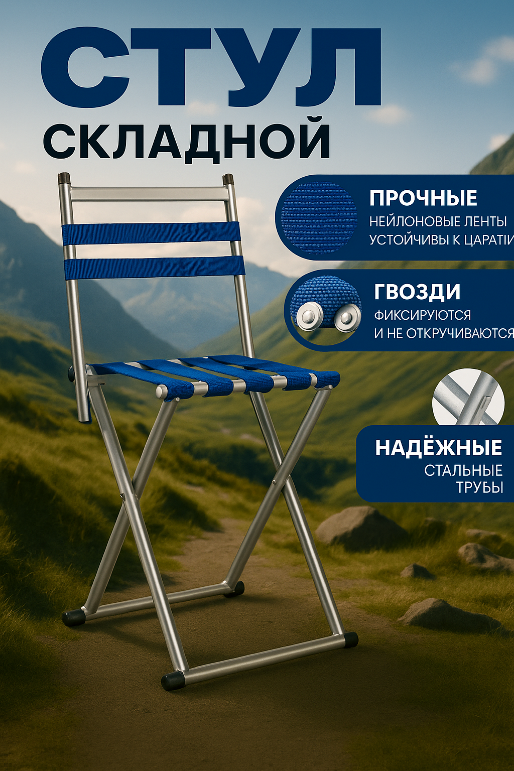 Стул/табурет складной, туристический, для активного отдыха, с текстильной обивкой, серый