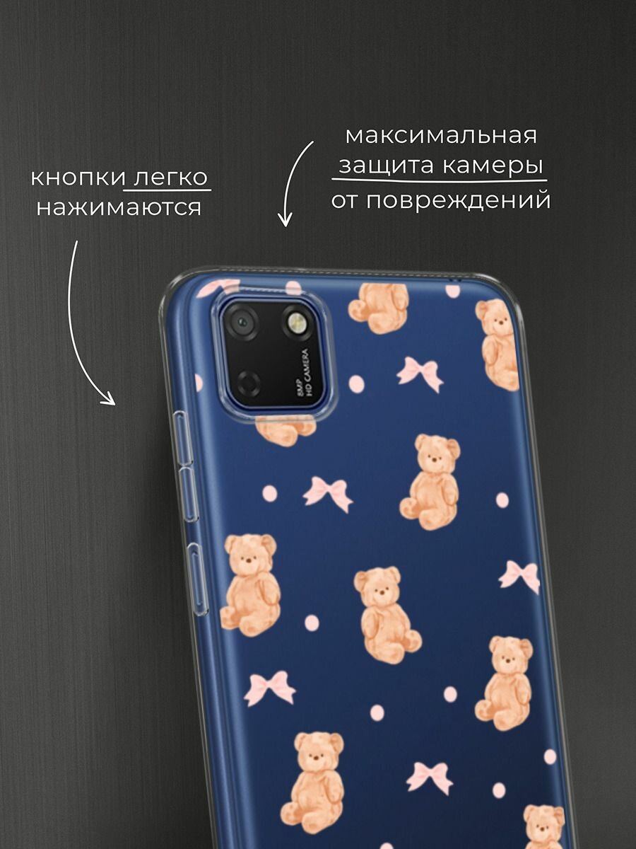 Чехол на Honor 9S/Huawei Y5p / Хонор 9S/Хуавей Y5p с принтом Паттерн бежевые мишки, прозрачный — фото 1